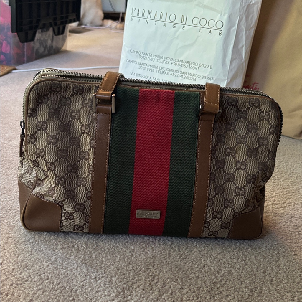 Limited Edition Vintage Gucci Ophidia Canvas And Leather Shoulder Bag
